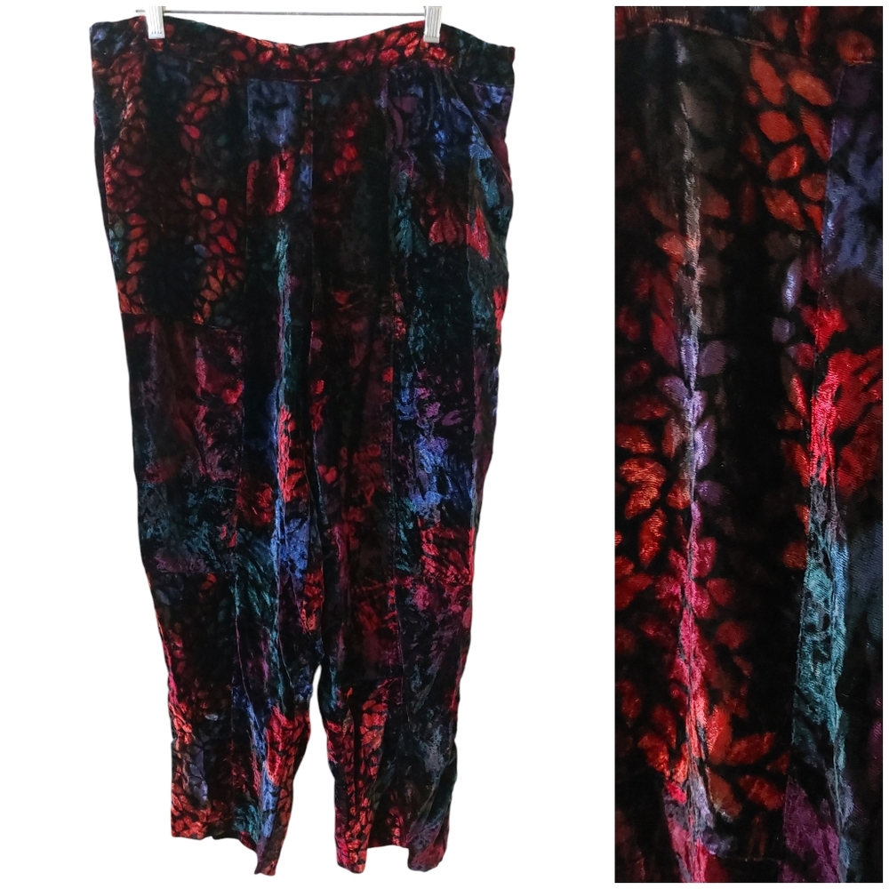 Vintage 90s Winter Sun Soft Velvet Like Colorful Loud Floral Straight Leg Pants
